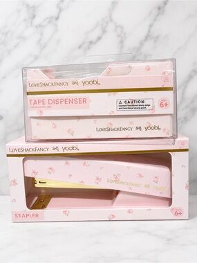 LoveShackFancy Pink Stapler & Pink Tape Dispenser Set